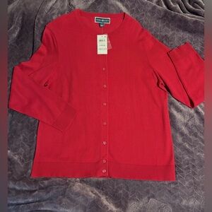 NWT Karen Scott RED Button Down Sweater Cardigan LARGE